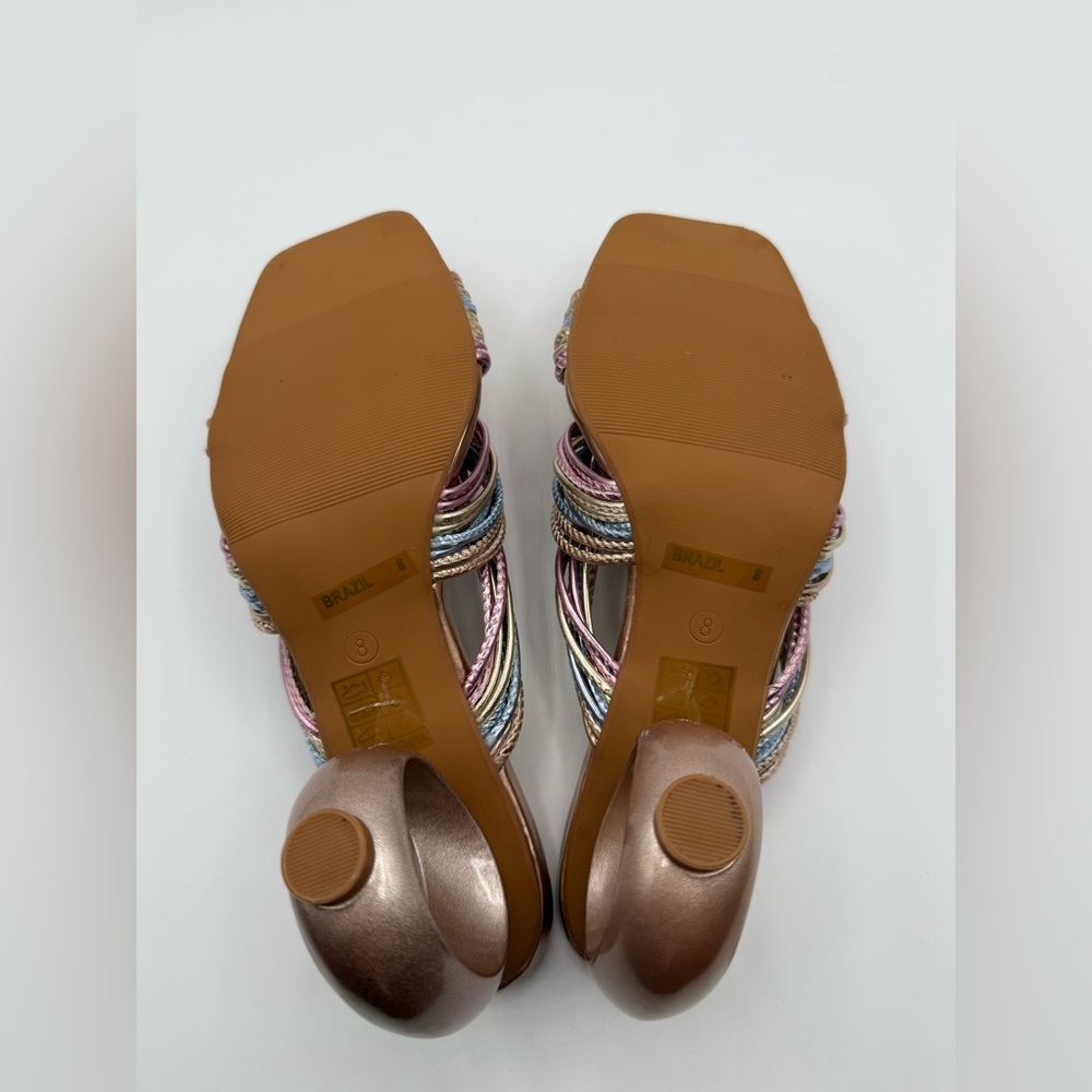 NINETY UNION Knotted STRAPPY SANDALS ON A ARCHITECTURAL HEEL IN PASTEL MULTI - Picture 9 of 17